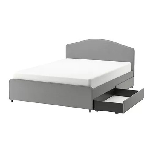 HAUGA Upholstered Bed, 2 Storage Boxes Vissle Grey 180X200 cm