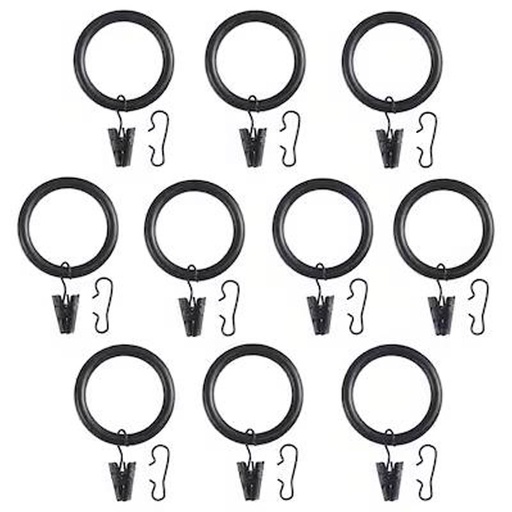 Syrlig Curtain Ring with Clip and Hook, Black 10Pack