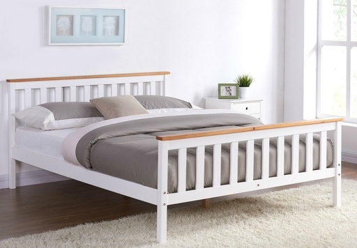 KEELUNG Slat Queen Bed| White-Oak| Solid Pine Wood