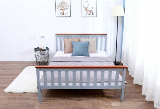 ELBERT Slat Queen Bed| Grey-Oak| Solid Pine Wood