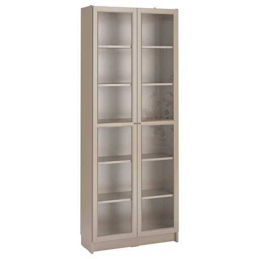 BILLY Bookcase with Glass-Doors, Grey-Metallic Effect 80X30X202 cm