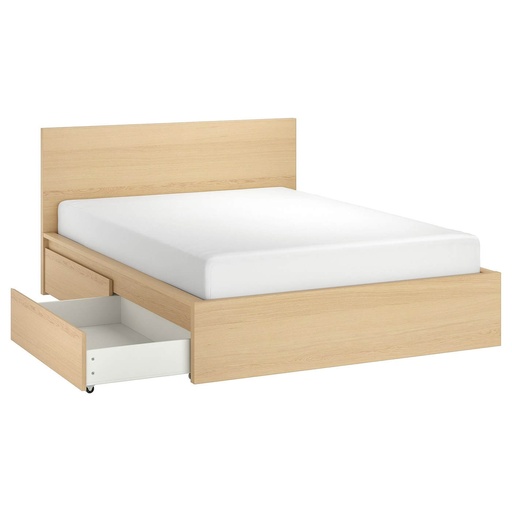 MALM Super King Bed Frame| 4 Storage Boxes| White Stained Oak Veneer