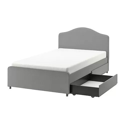 HAUGA Upholstered Bed, 2 Storage Boxes Vissle Grey 120X200 cm