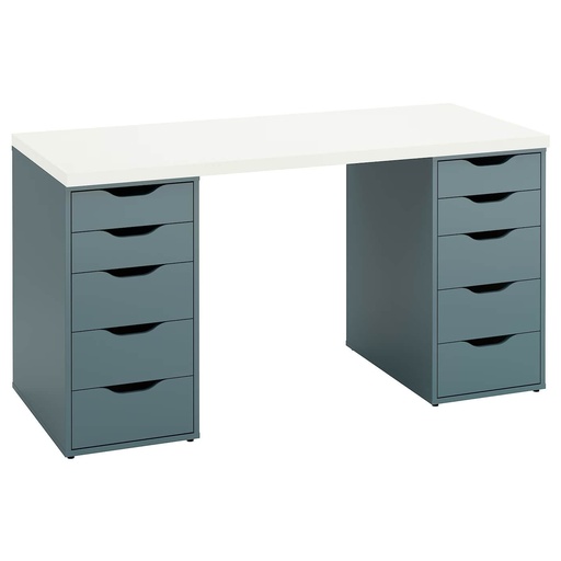 LAGKAPTEN - ALEX Desk, White- Grey- Turquoise140 X 60 cm