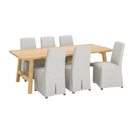 MOCKELBY-BERGMUN Table and 6 Chairs Oak-Kolboda Beige-Dark Grey 235X100 cm
