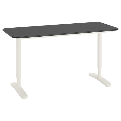 BEKANT Desk, Black Stained Ash Veneer, White, 140X60 cm