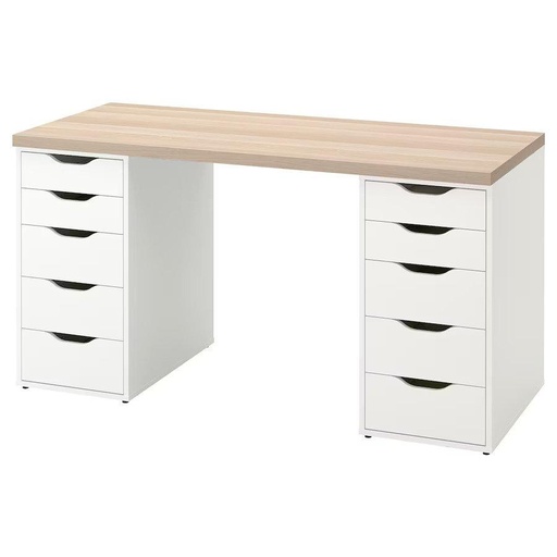 LAGKAPTEN - ALEX Desk White Stained Oak Effect-White 140X60 cm