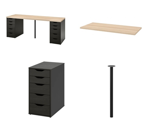 LAGKAPTEN - ALEX Desk White Stained Oak-Black-Brown 200X60 cm