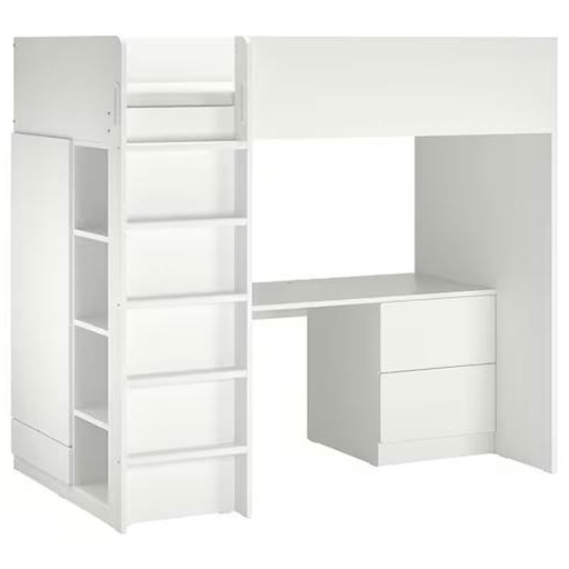 SMASTAD Loft Bed White White-With Desk with 3 Drawers 90X200 cm