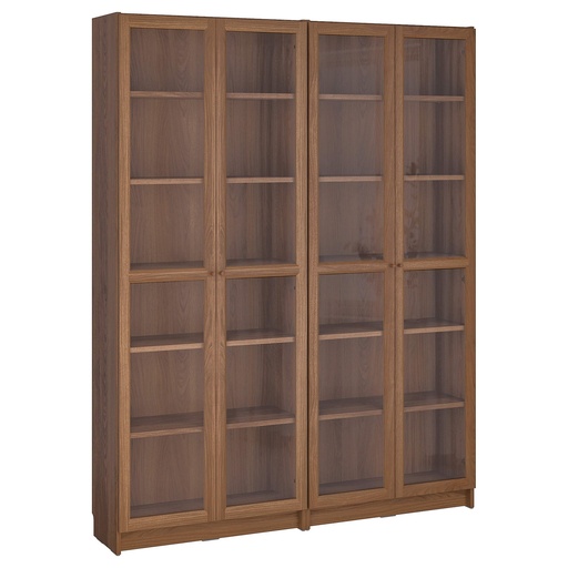 BILLY / OXBERG bookcase combination w glass doors brown walnut effect 160x202 cm