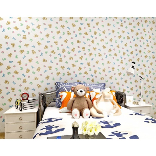 Teddy Bears, Butterflies on White Background Pattern Wallpaper