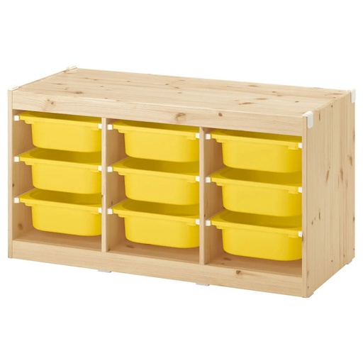 TROFAST storage combination with boxes light white stained pine/yellow 99x44x52 cm