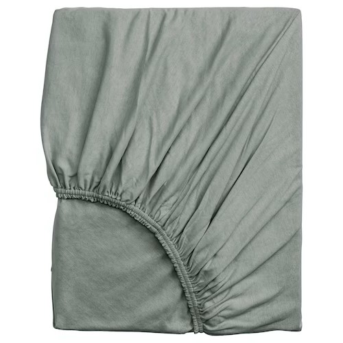 VARVIAL Fitted sheet, grey-green, 80x200 cm