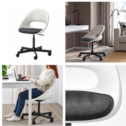 LOBERGET / MALSKAR swivel chair + pad white black/dark grey